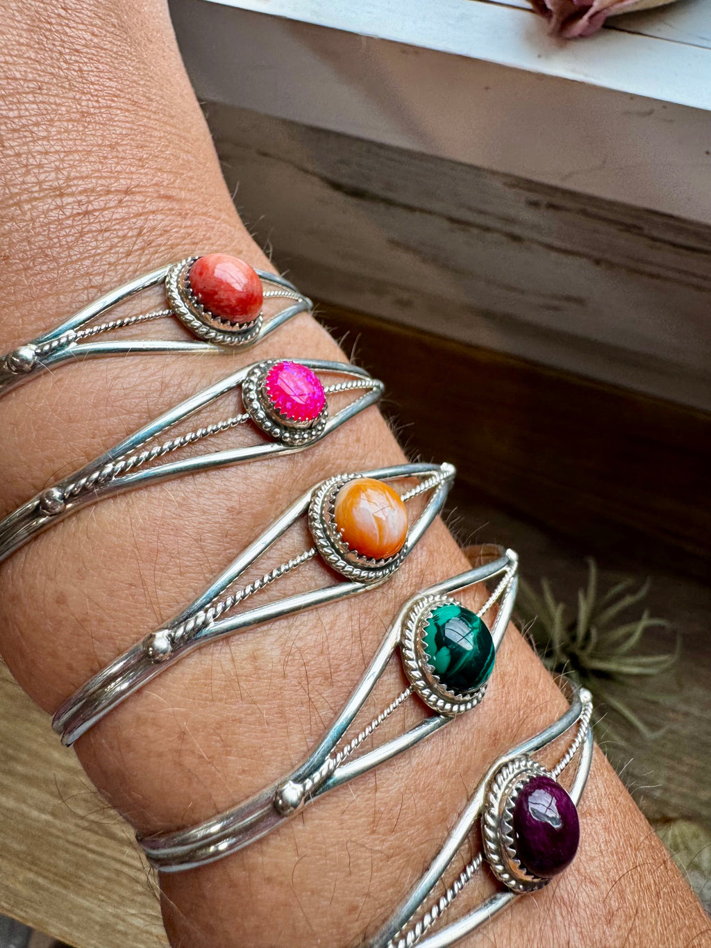 Sterling Silver Cuff Bracelet – Malachite, Spiny Oyster or Pink Opal | Western Cuff | The Bijoux FAB