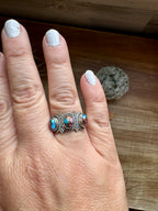 Pink Dahlia Stone Ring – Size 7 Sterling Silver 3 Stone Band