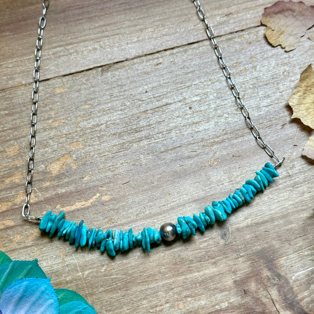 Turquoise Chip Paperclip Necklace – Sterling Silver Accent - 15" | The Bijoux FAB