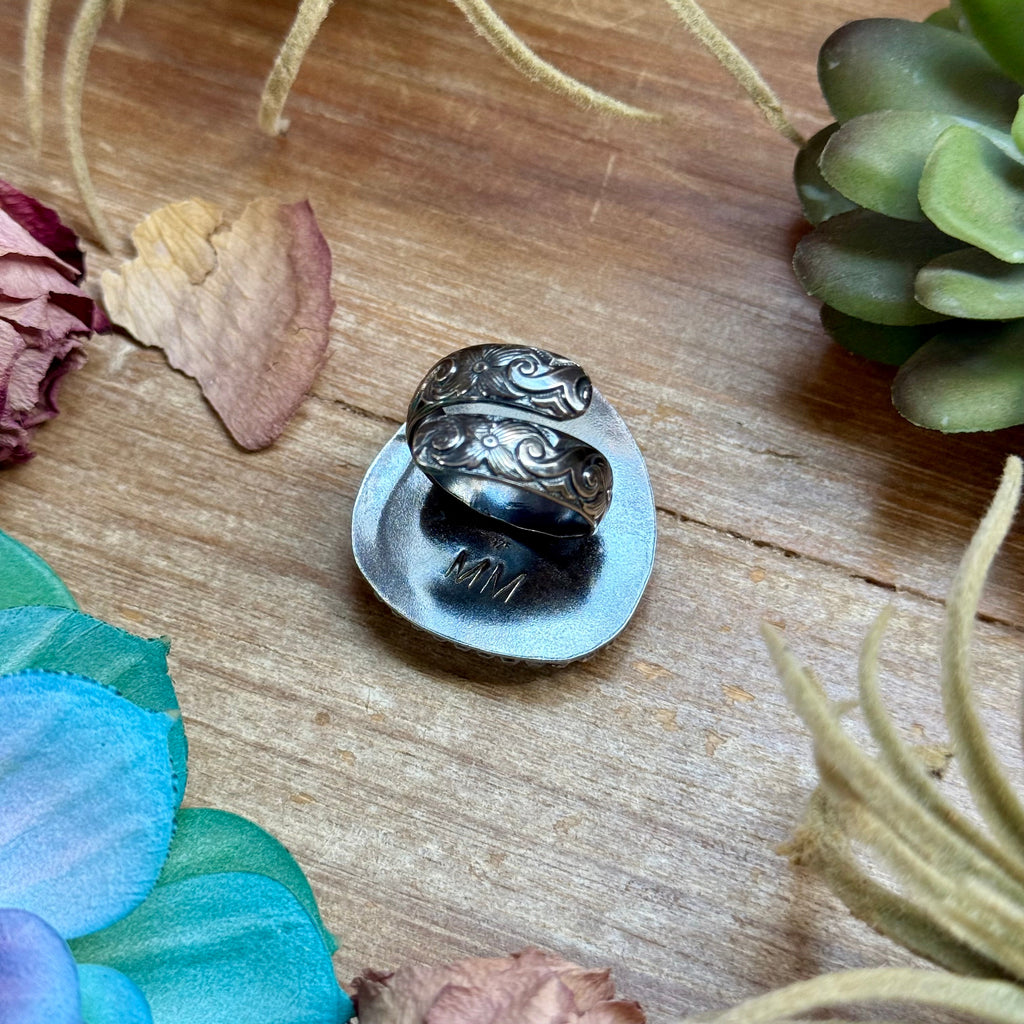 Blue Turquoise Statement Ring – Sterling Silver Adjustable Ring by MJ | The Bijoux FAB