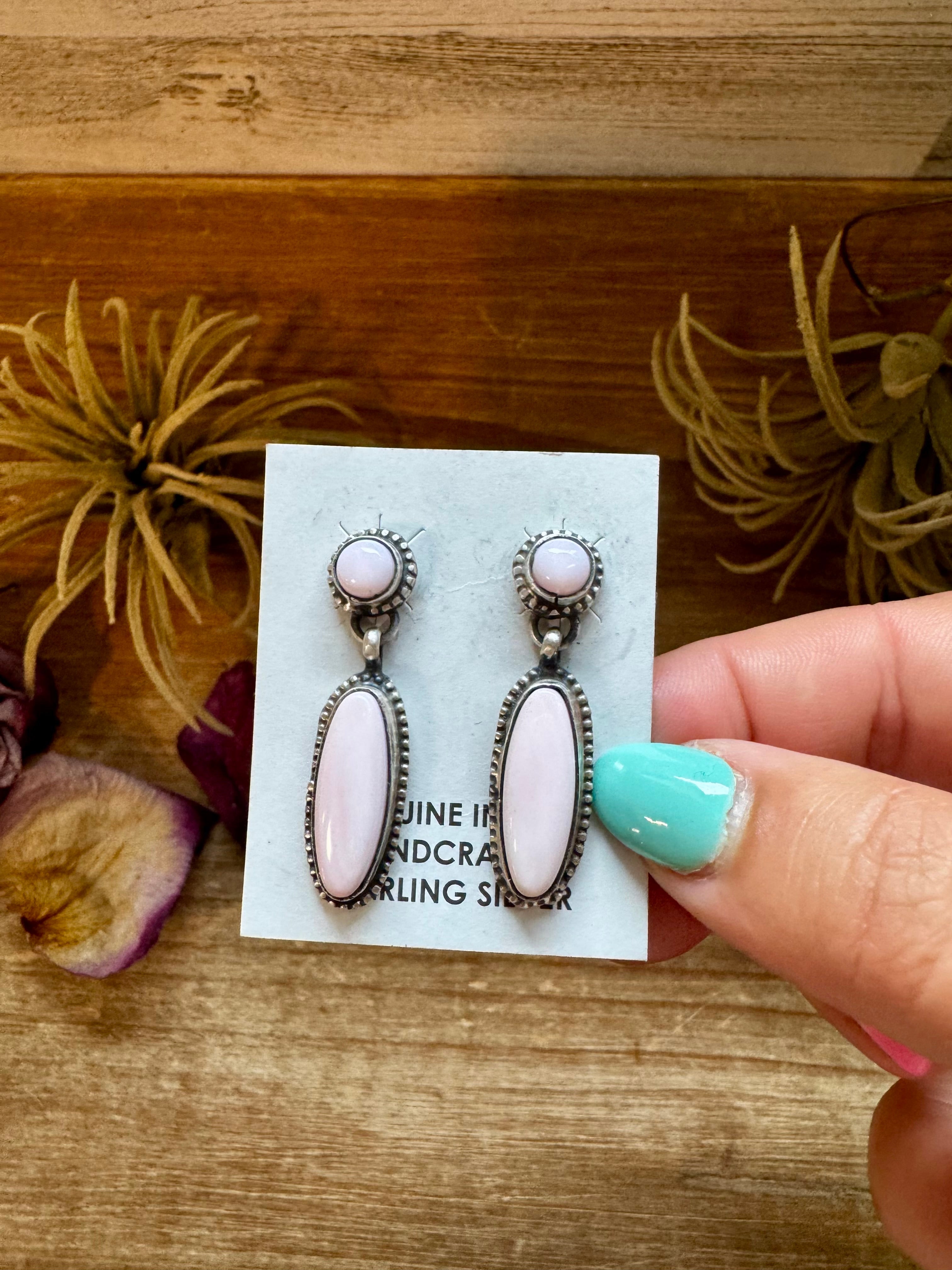 Pink Conch Dangle Earrings – Sterling Silver | Native Made by Marcella James