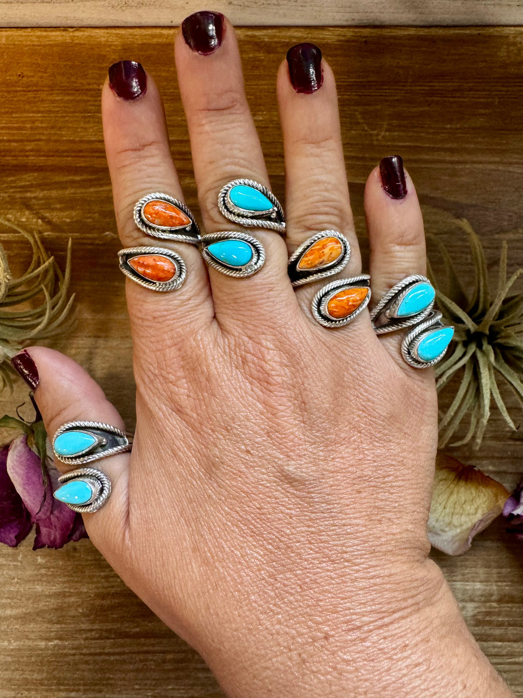 Sterling Silver Turquoise or Spiny Oyster Ring – Native Made 925 Silver Band