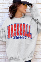 Baseball Season vintage varsity font graphic sweatshirt cozy fleece game day crewneck.