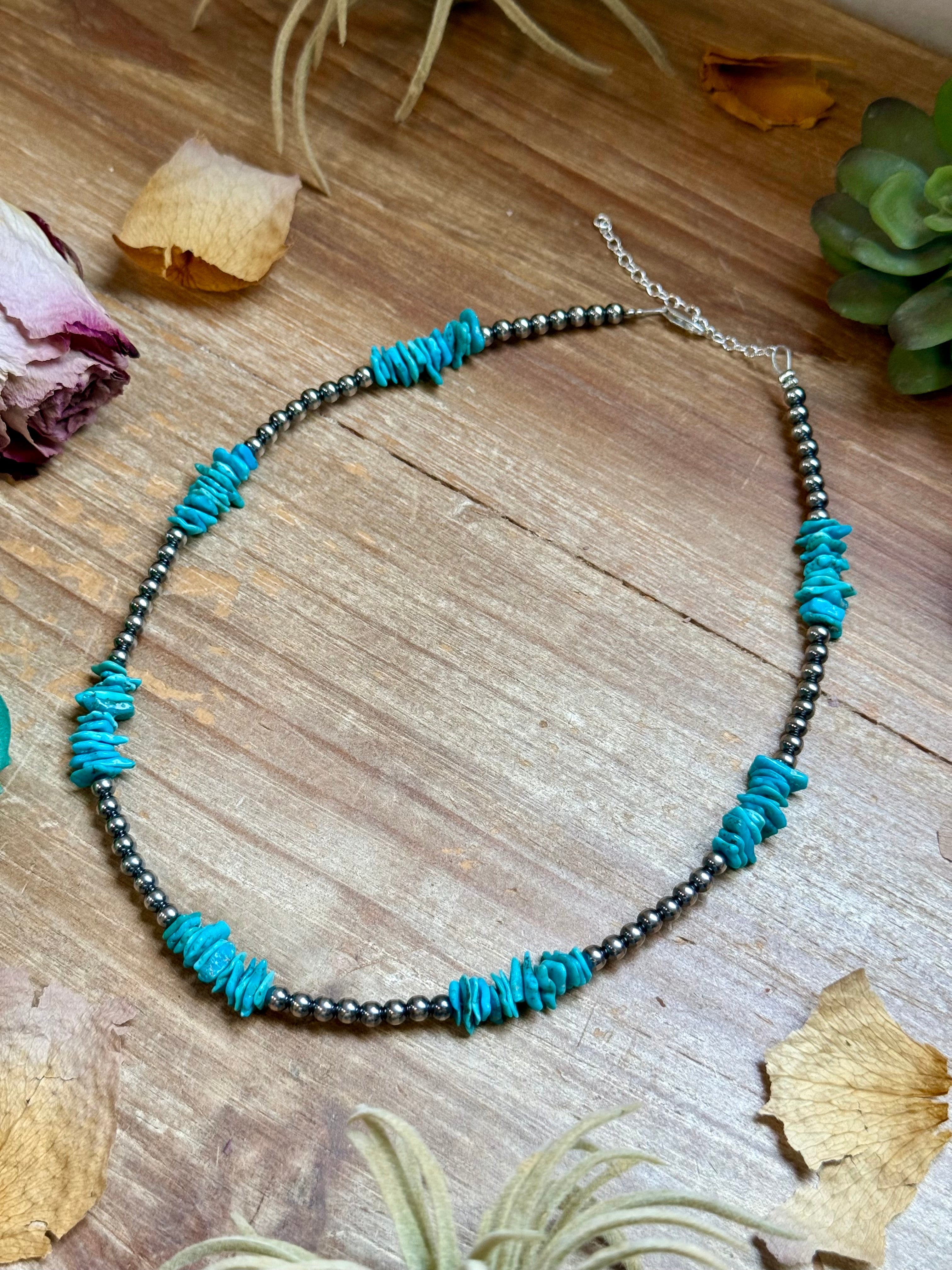 Natural Turquoise Chip Necklace – 16”  | The Bijoux FAB