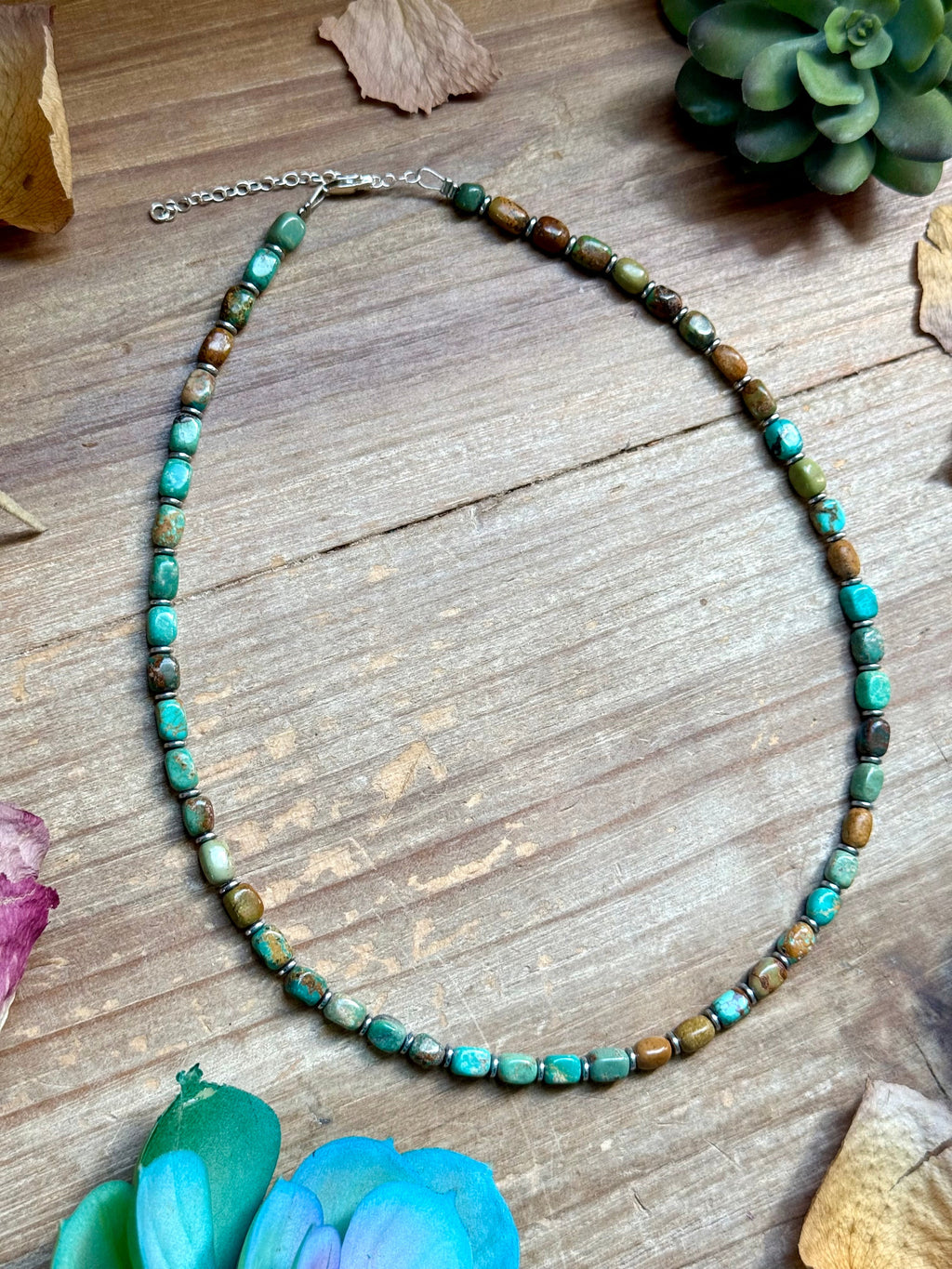 Turquoise Tube Necklace – Sterling Silver & Hematite (18") | The Bijoux FAB