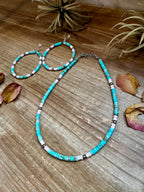 Turquoise Variscite & Pink Conch Choker - 14”
