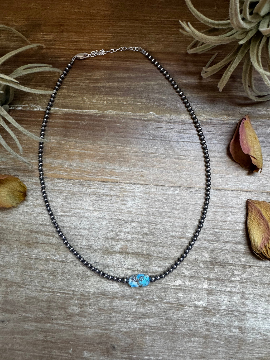 Golden Hill Turquoise Choker – Sterling Silver Pearls 3mm | Rare Turquoise Necklace | The Bijoux FAB