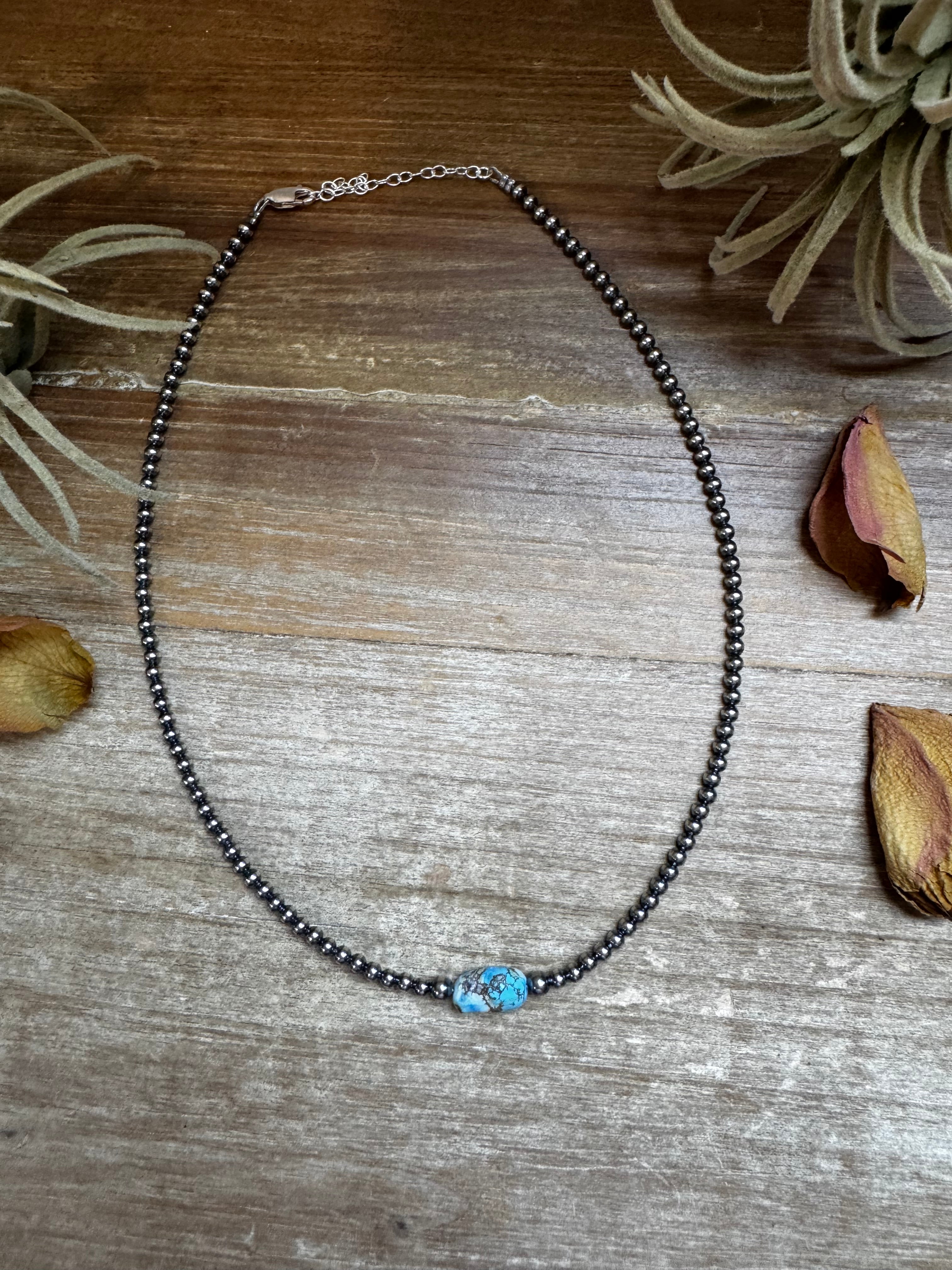 Golden Hill Turquoise Choker – Sterling Silver Pearls 3mm | Rare Turquoise Necklace | The Bijoux FAB