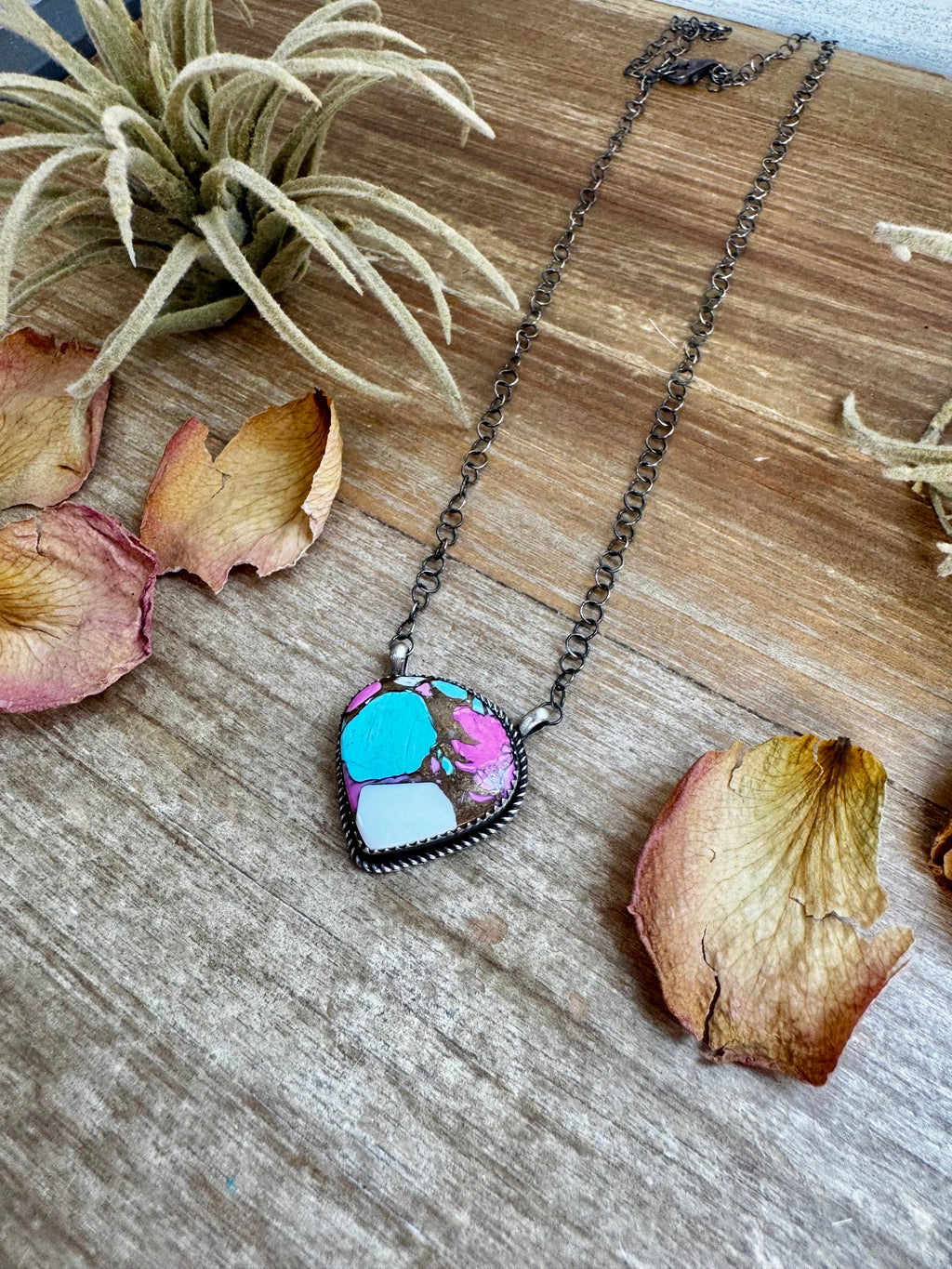 Cotton Candy Turquoise Sterling Silver Necklace – Freeform Stone – 18” | Navajo Artist Tia Long