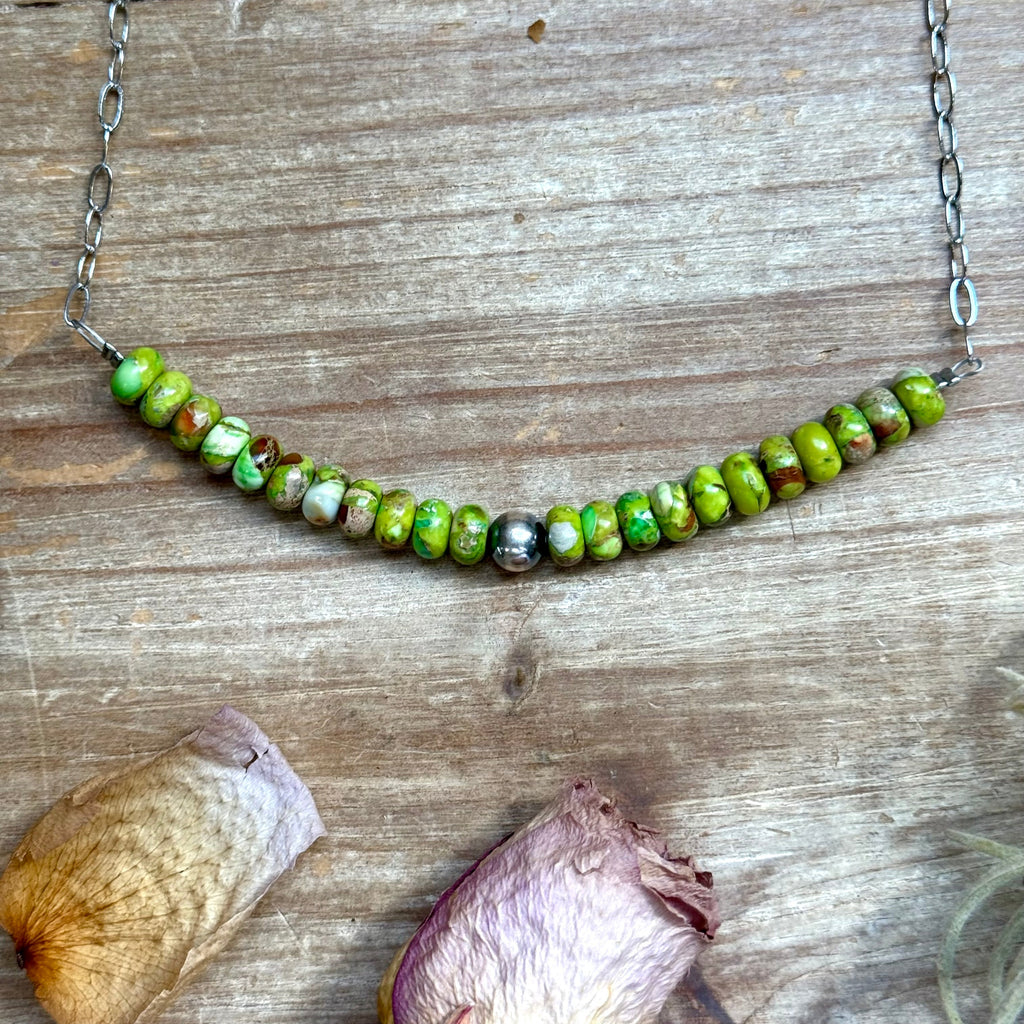 Green Variscite Paperclip Necklace – Sterling Silver Accent - 16" | The Bijoux FAB