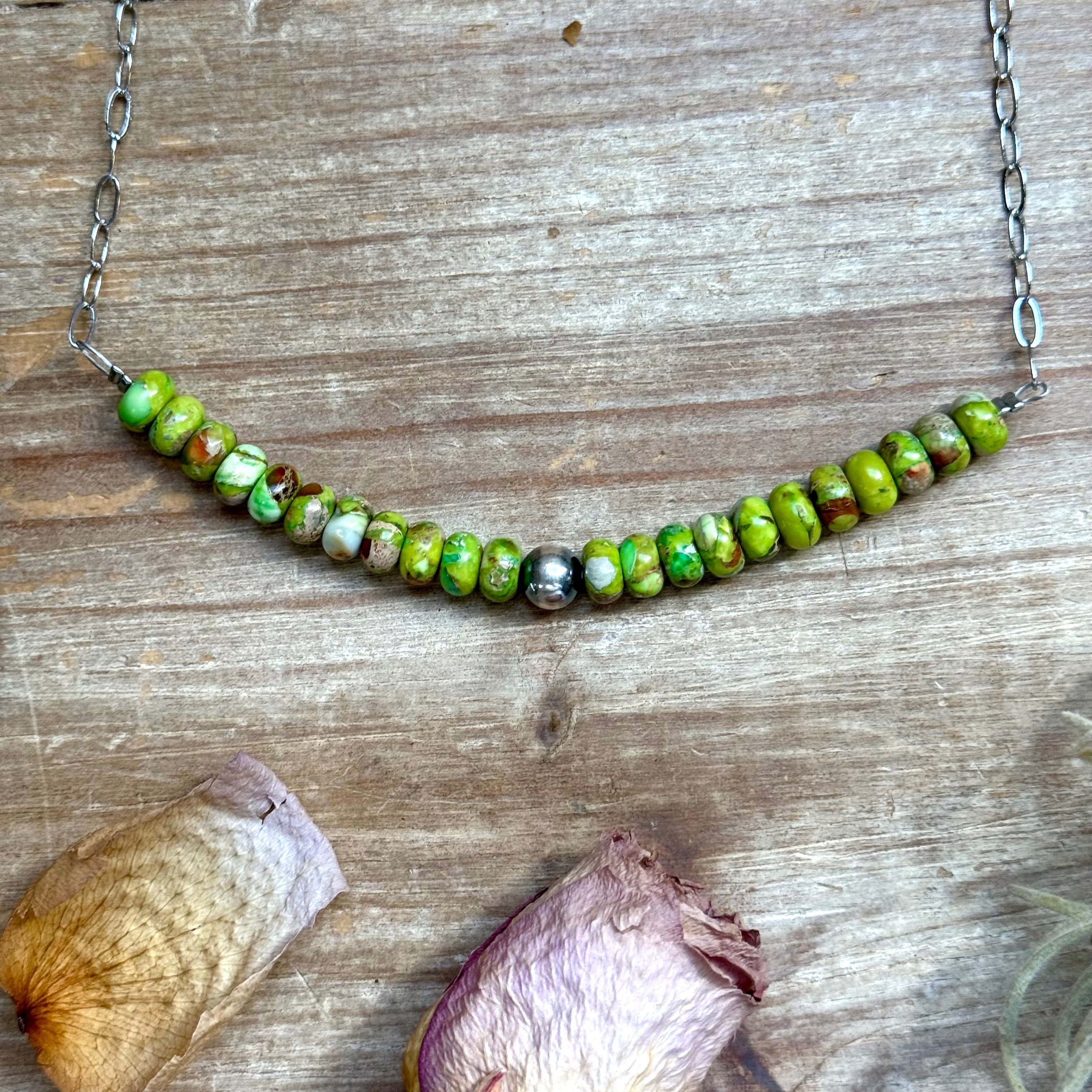 Green Variscite Paperclip Necklace – Sterling Silver Accent - 16" | The Bijoux FAB