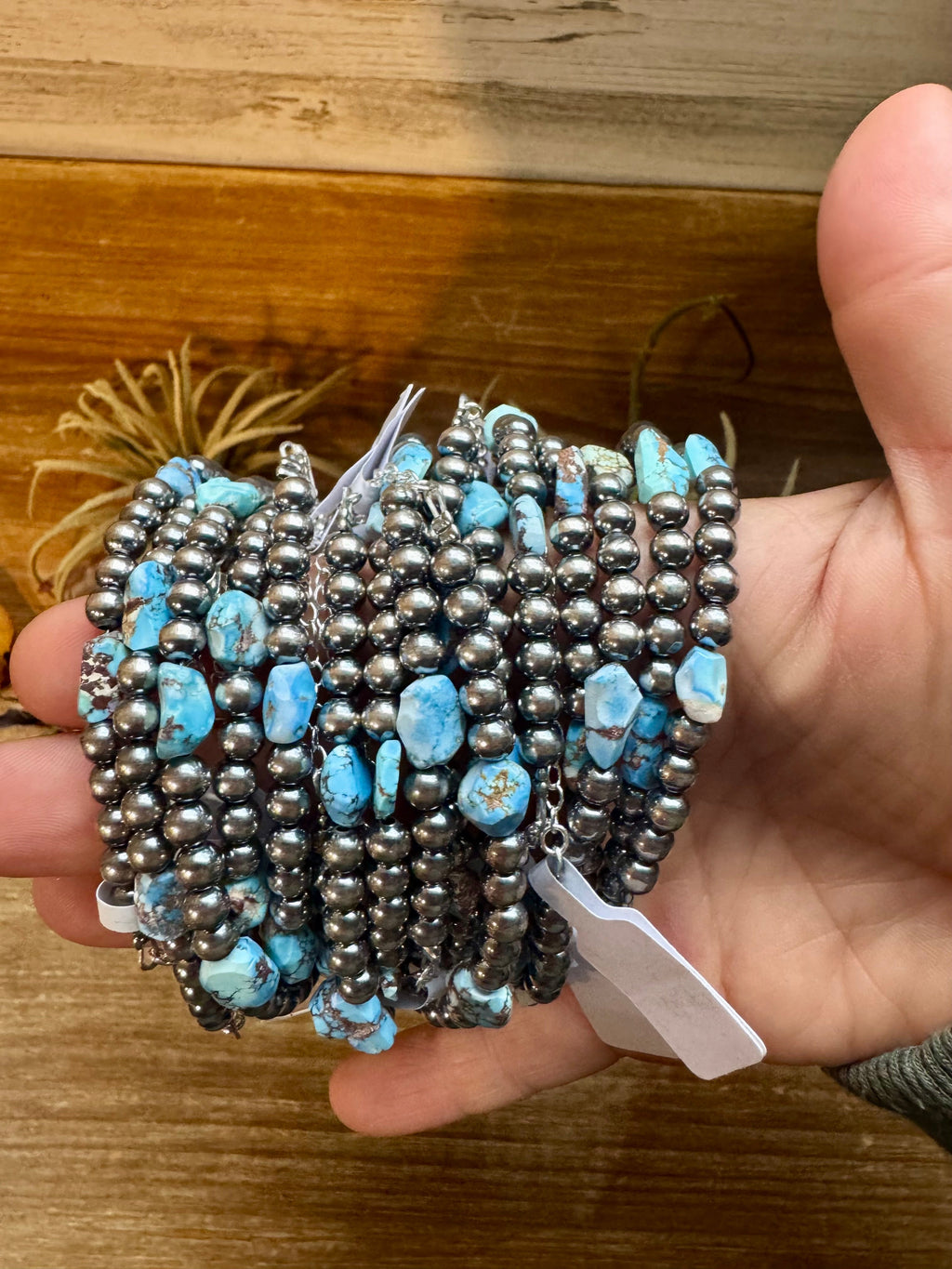 Golden Hill Turquoise Bracelet – 5mm Sterling Silver Pearls 7” Adjustable | Rare Turquoise | The Bijoux FAB