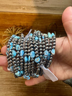 Golden Hill Turquoise Bracelet – 5mm Sterling Silver Pearls 7” Adjustable | Rare Turquoise | The Bijoux FAB