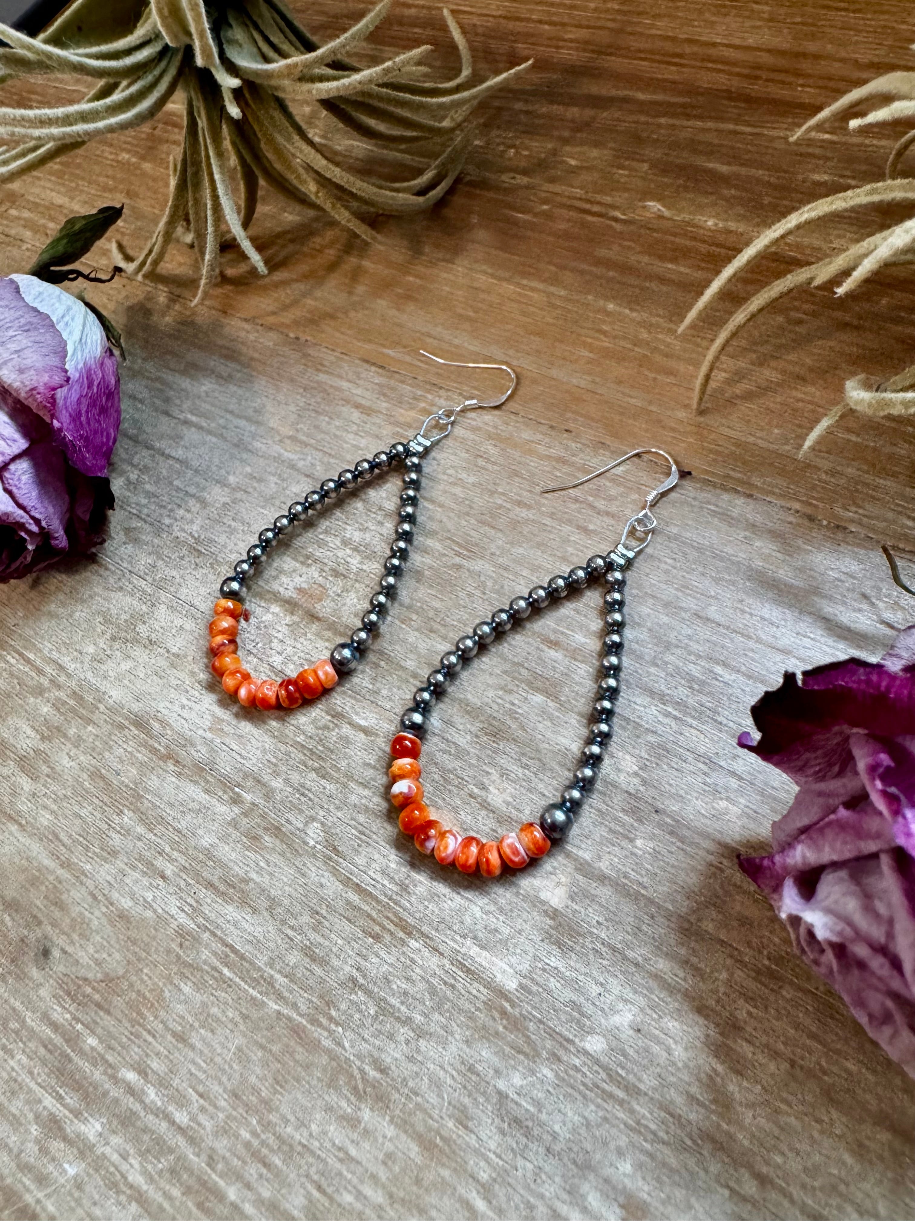 Orange Spiny Oyster Earrings – Sterling Silver Pearls