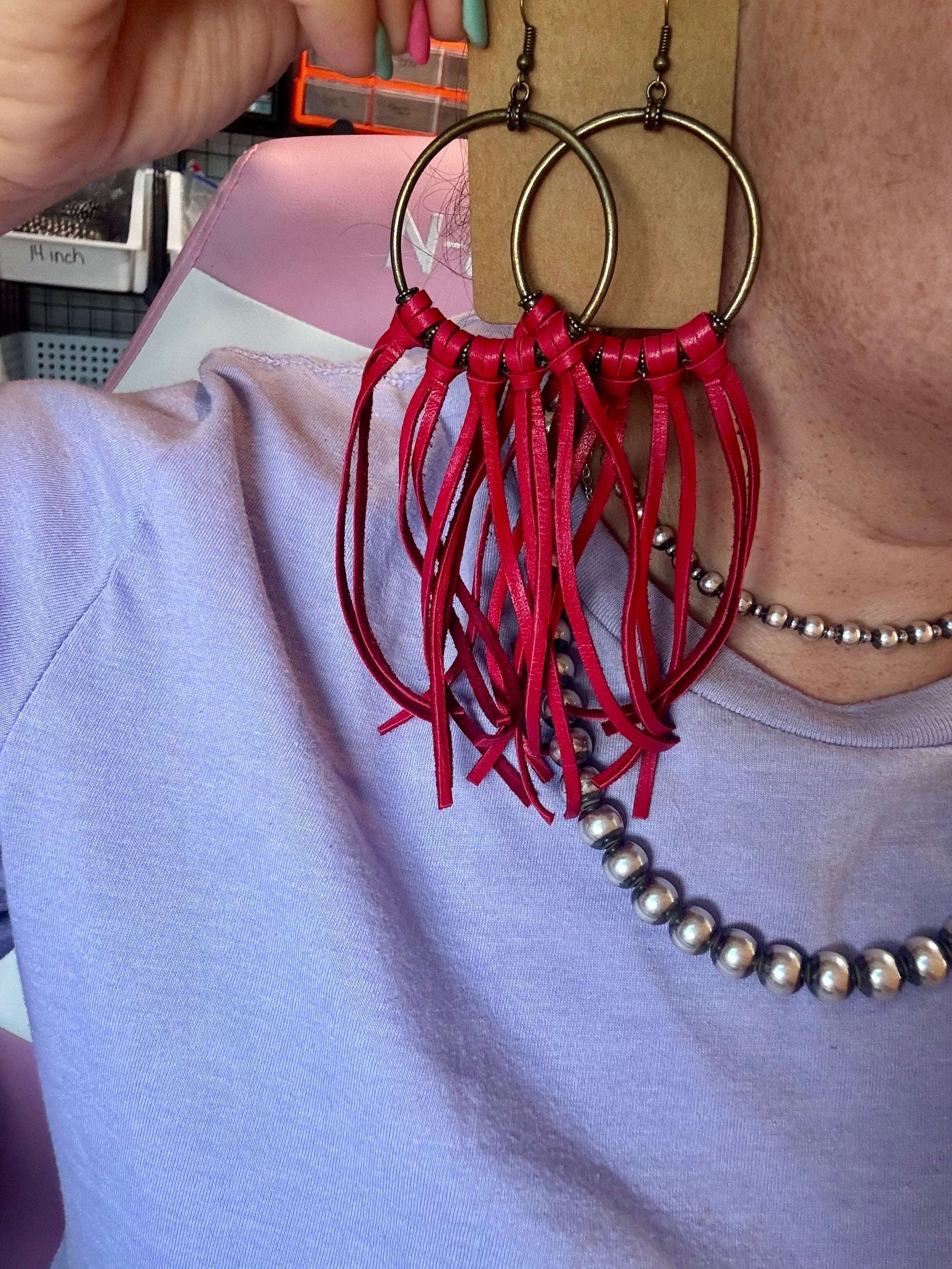 Deer Skin Leather Hoop Earrings – 6.5" – USA Made