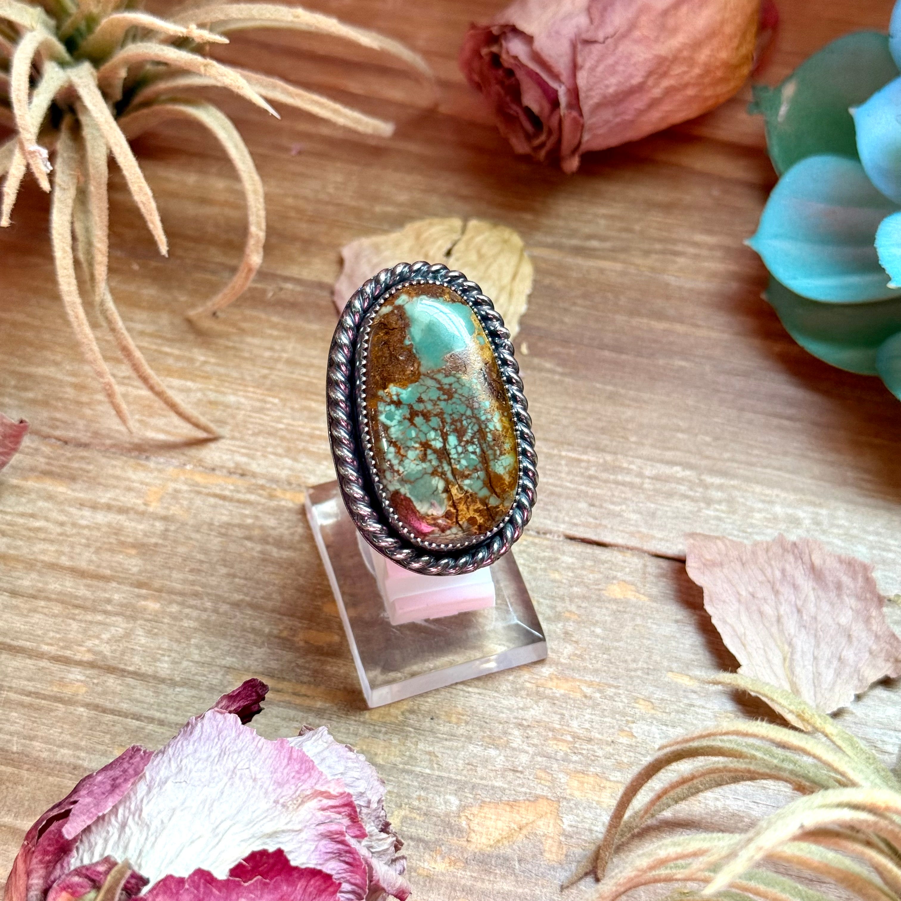 Turquoise Stone Sterling Silver Adjustable Statement Ring | The Bijoux FAB by MJ