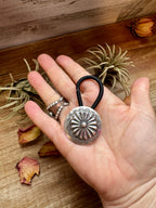 Sterling Silver Concho Hair Tie – Stamped Western Ponytail Holder | USA Made