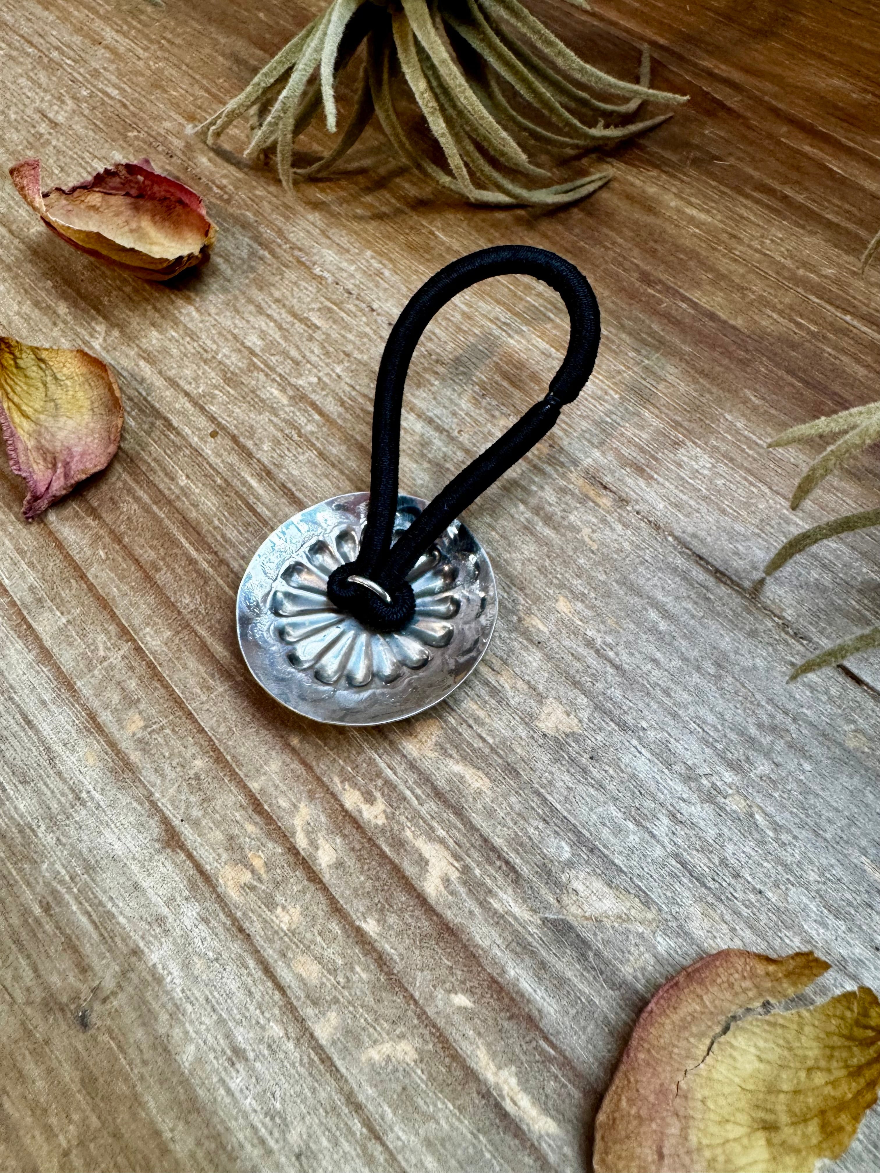 Sterling Silver Concho Hair Tie – Stamped Western Ponytail Holder | USA Made