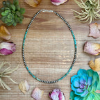 Turquoise heishi necklace with sterling silver pearls western handmade jewelry by The Bijoux FAB.