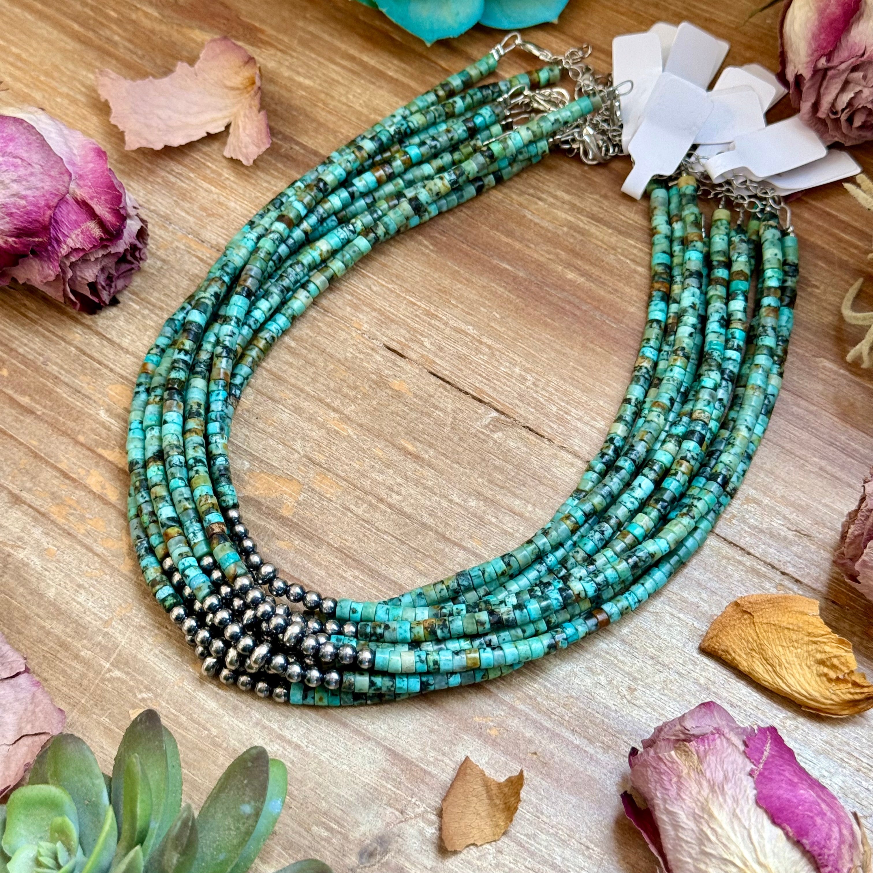 African Turquoise Heishi & Sterling Silver Pearl Choker | The Bijoux FAB