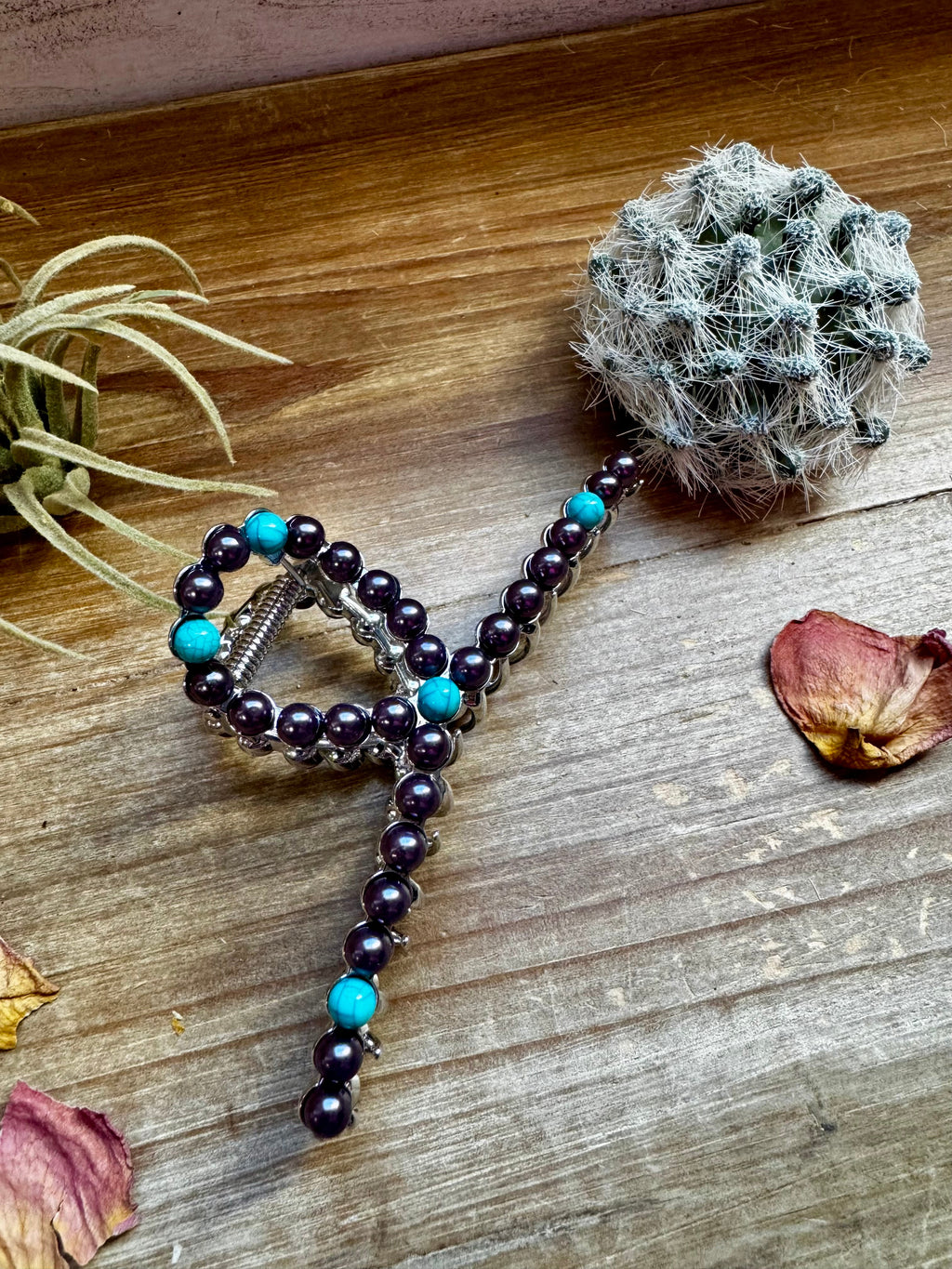 Turquoise Magnesite & Faux Pearl Beaded Hair Clip