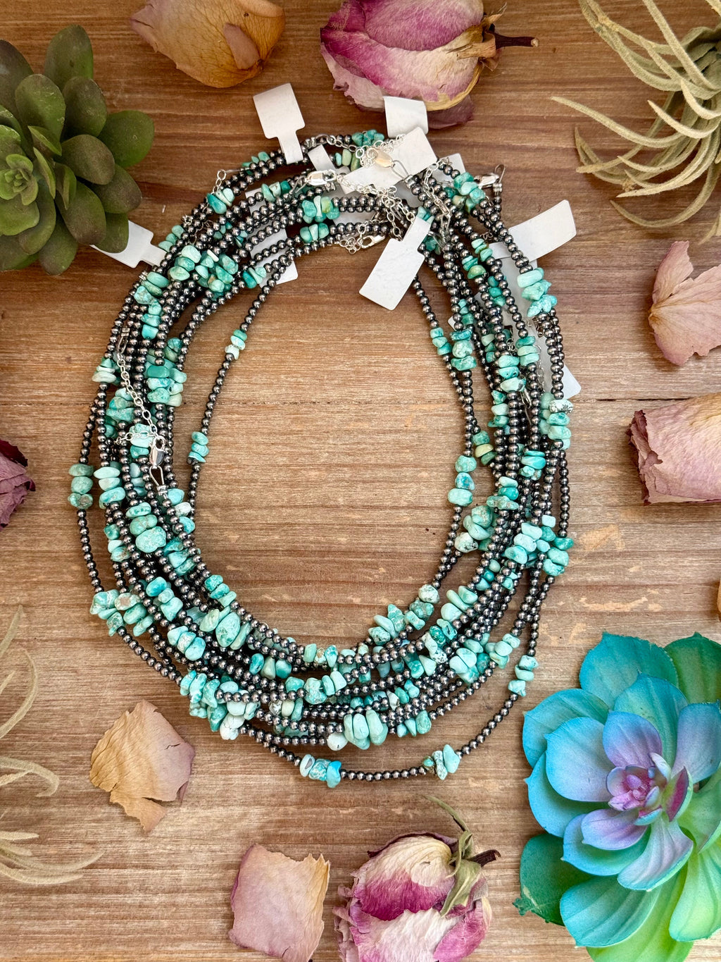 Lone Mountain Turquoise Nugget & Sterling Pearl Necklace – 16.5" | The Bijoux FAB