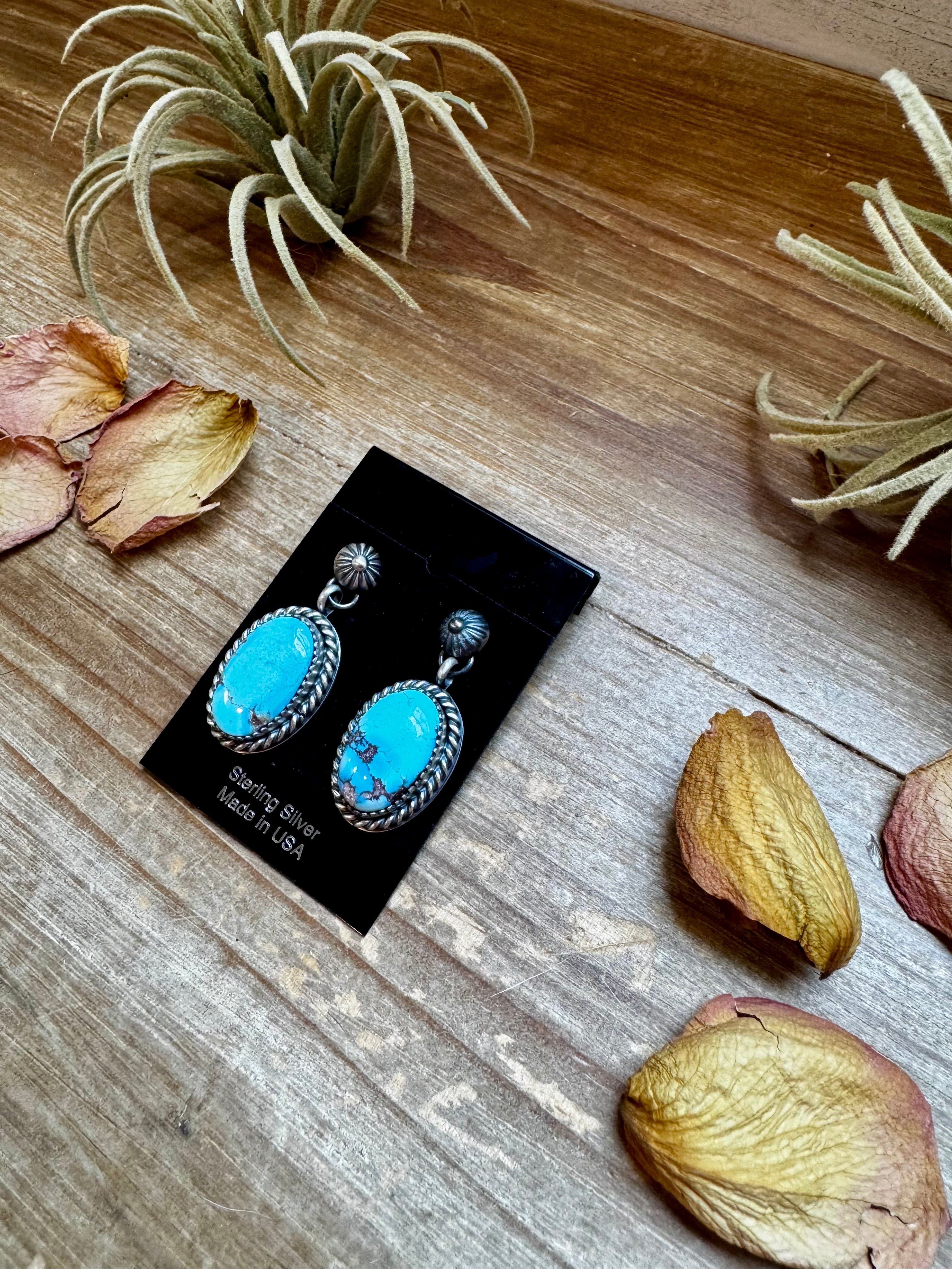 Golden Hill Turquoise Dangle Earrings – Sterling Silver Post | Rare Western Jewelry