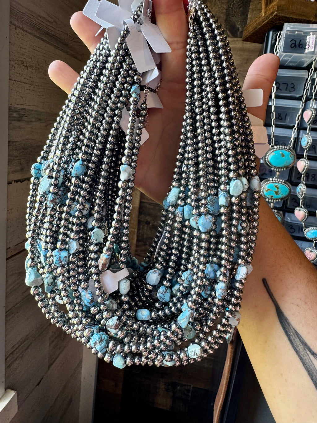 Golden Hill Turquoise & Sterling Pearl Necklace – 16" | The Bijoux FAB
