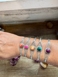Sterling silver cuff bracelet with malachite, spiny oyster or pink opal gemstone, adjustable handmade Western jewelry piece