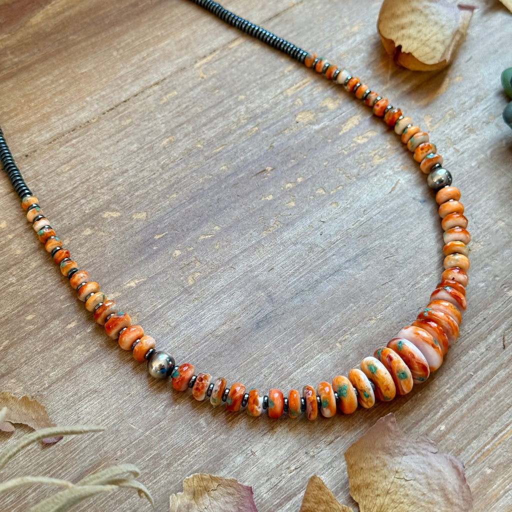 22” Orange & Turquoise Graduated Necklace