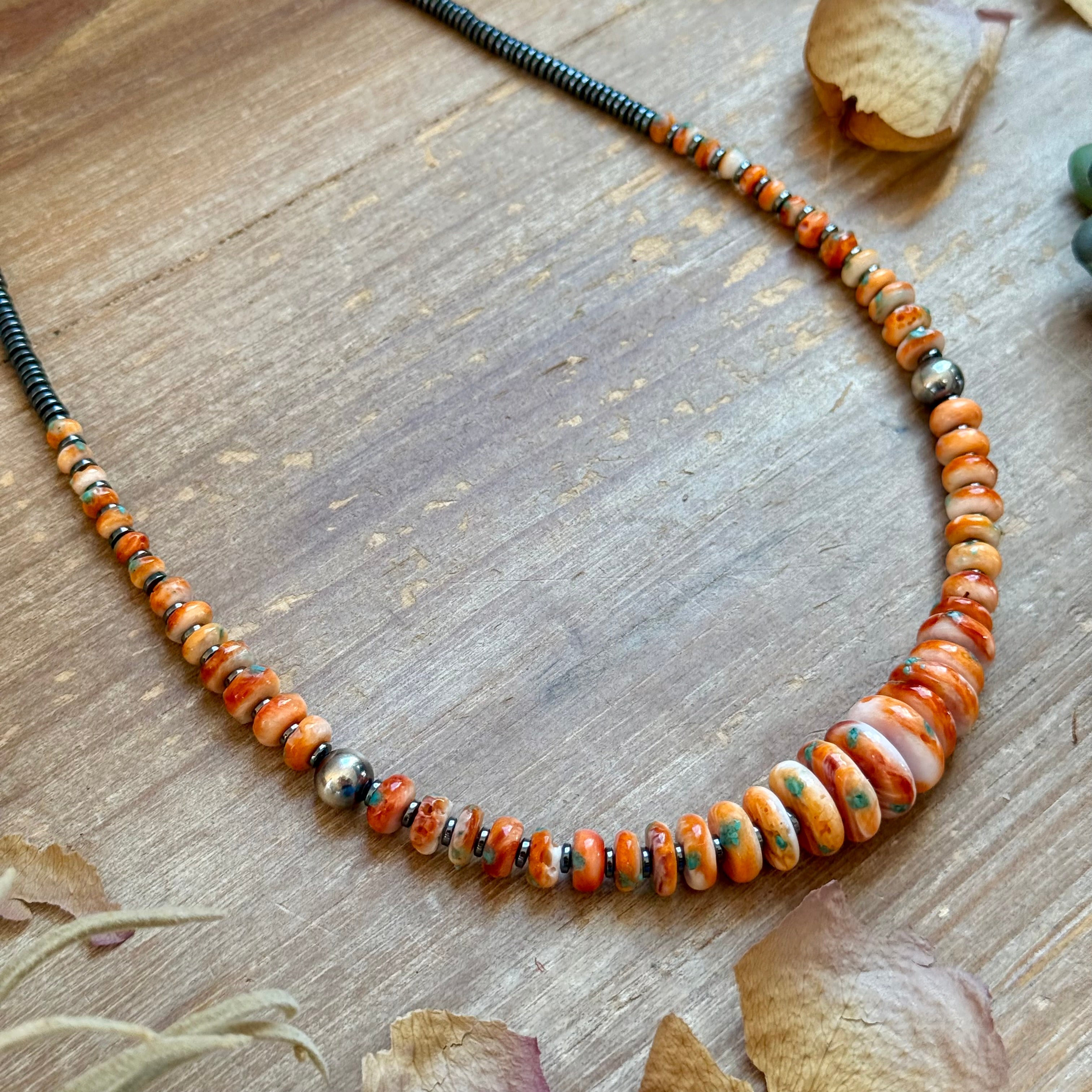 22” Orange & Turquoise Graduated Necklace