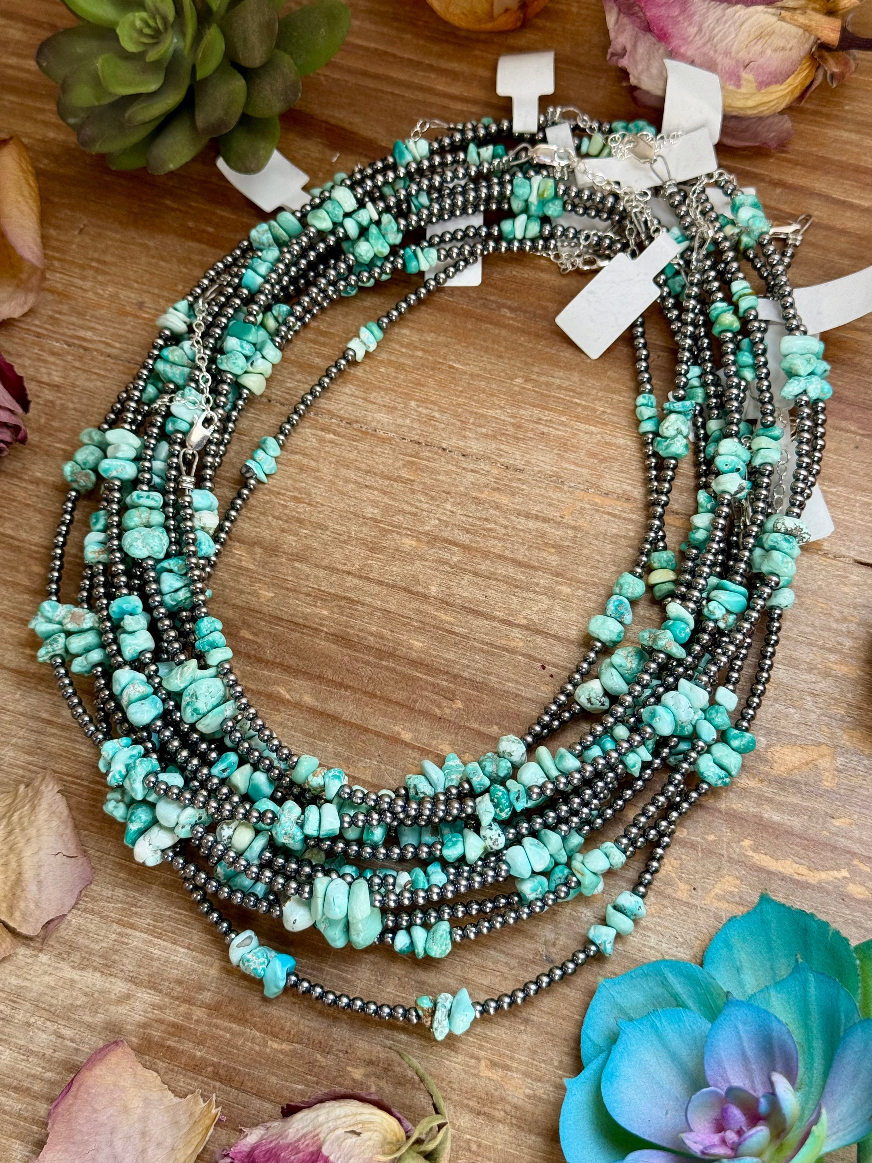Lone Mountain Turquoise Nugget & Sterling Pearl Necklace – 16.5" | The Bijoux FAB