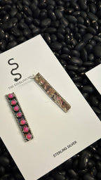 7 STONE HOT PINK OPAL BAR EARRINGS BY ESTHER WHITE