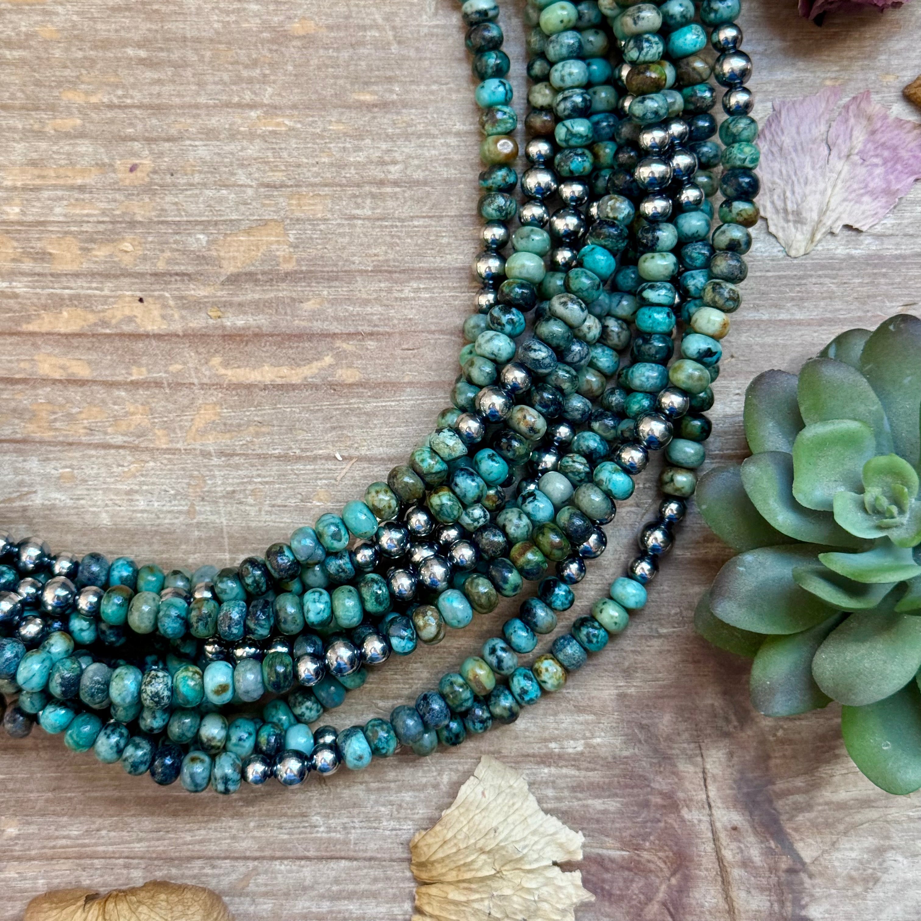 African Turquoise & Sterling Pearl Necklace 19”