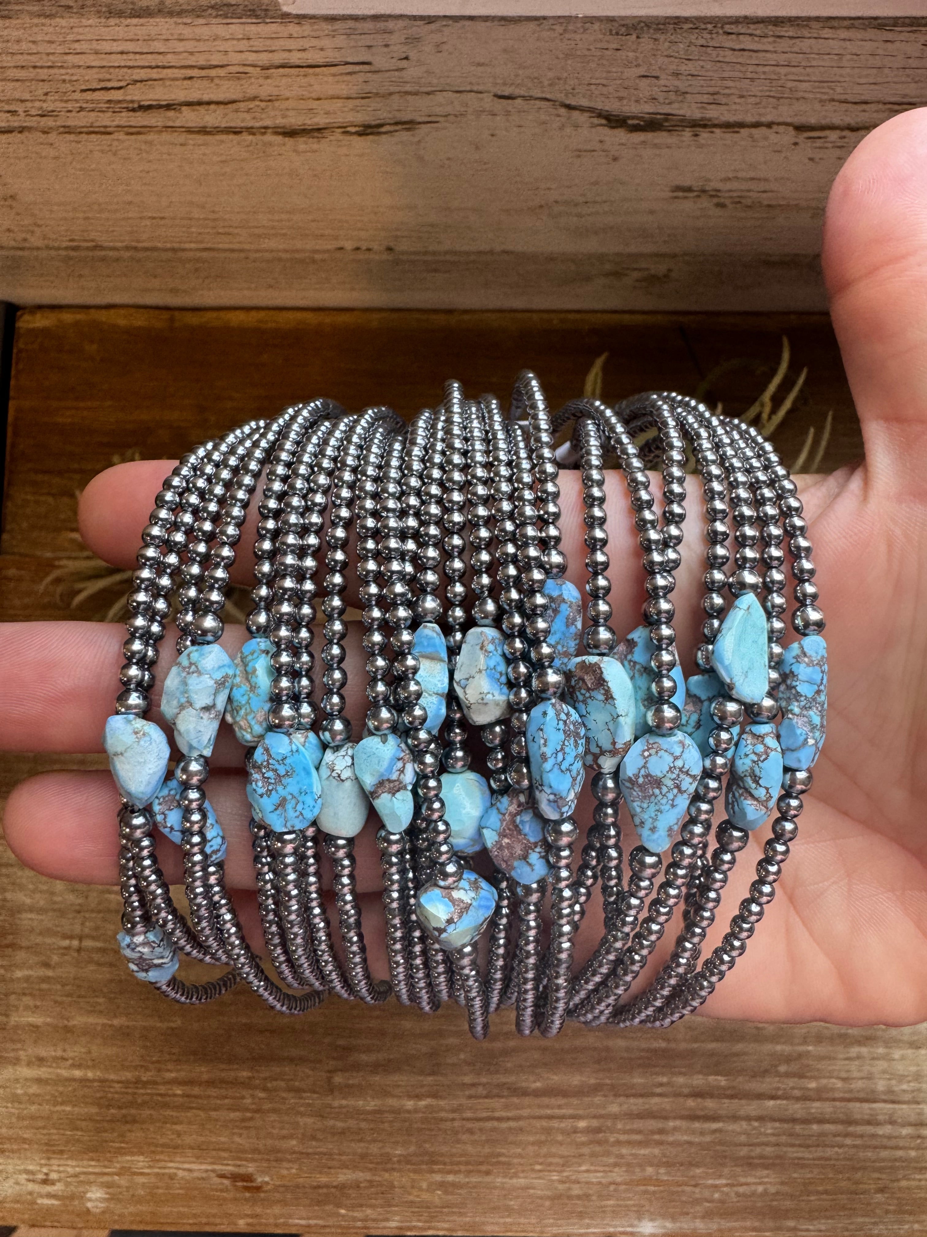 Golden Hill Turquoise Choker – Sterling Silver Pearls 3mm | Rare Turquoise Necklace | The Bijoux FAB