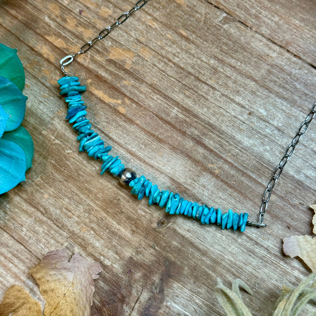 Turquoise Chip Paperclip Necklace – Sterling Silver Accent - 15" | The Bijoux FAB