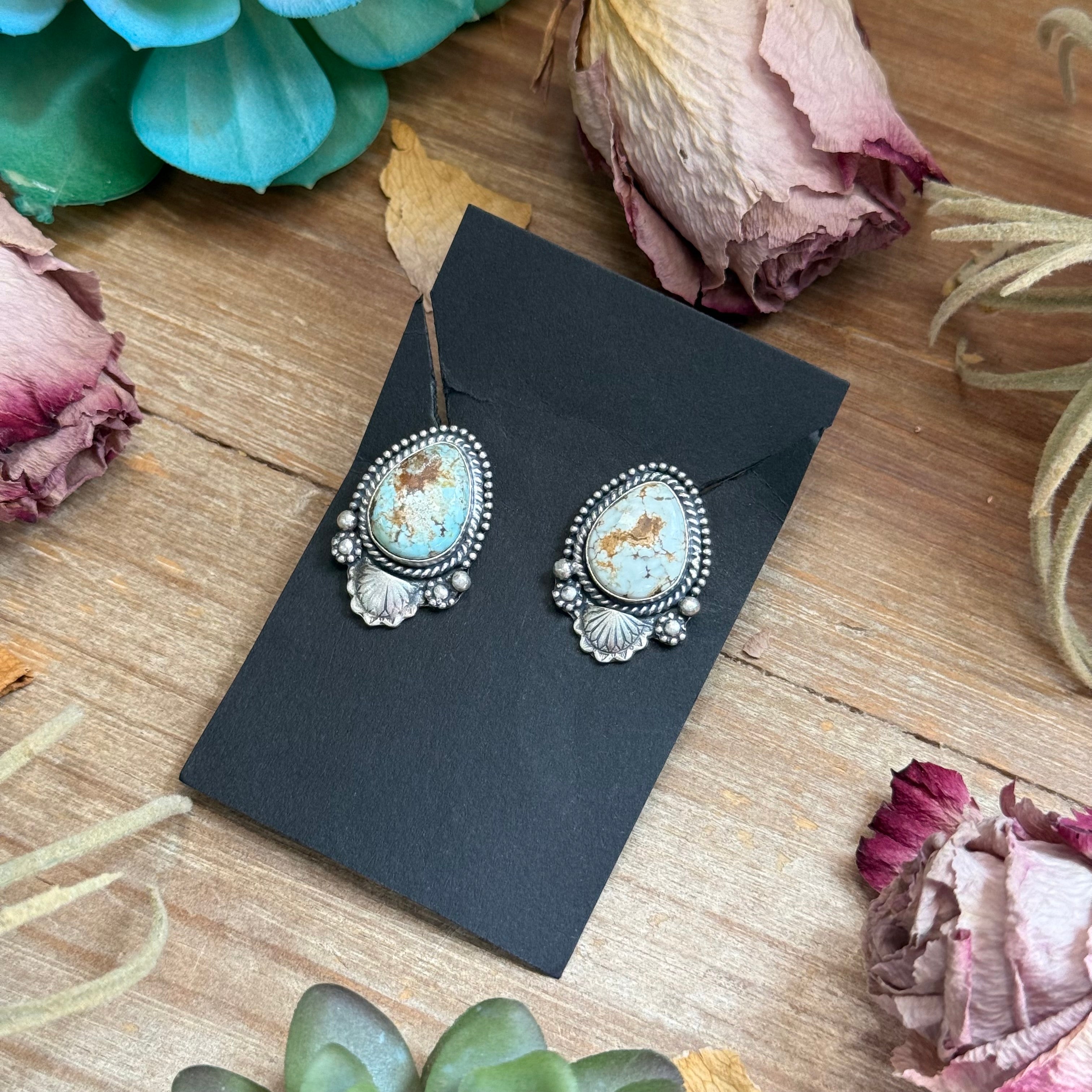 30 - Sterling Silver Dry Creek Turquoise Stud Earrings, $125 (MSRP $335), Artist Shay Pfeiffer