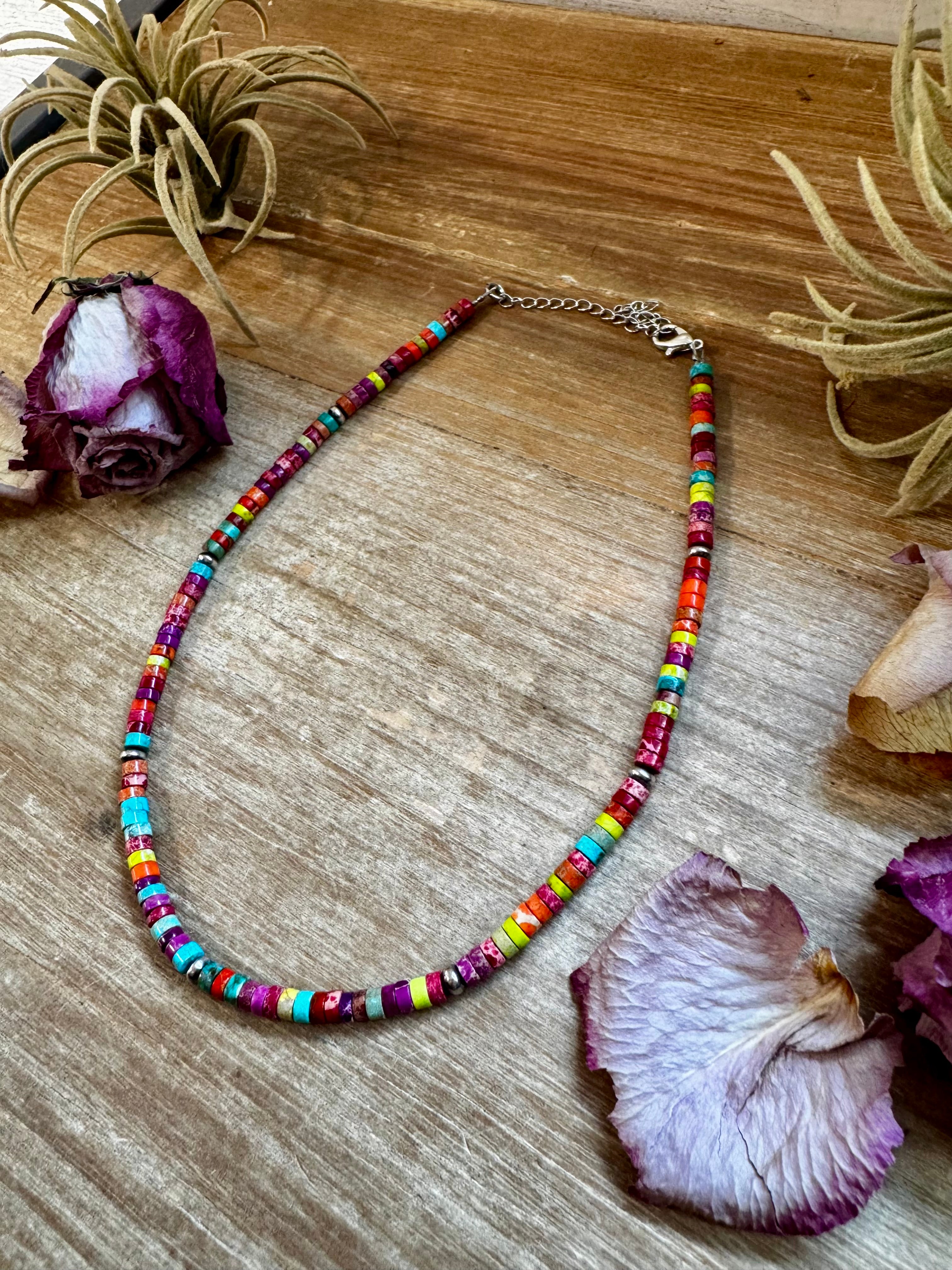 Magnesite Heishi Choker – 4mm Magnesite Sterling Silver Pearls 14” Adjustable Necklace | The Bijoux FAB