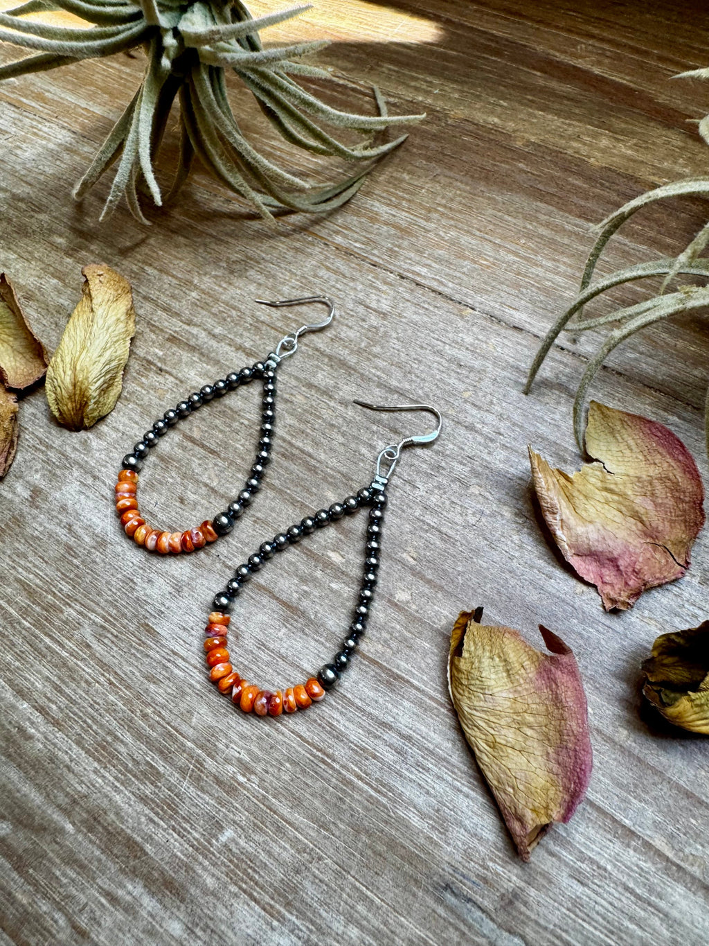 Orange Spiny Oyster & Sterling Pearl Earrings | The Bijoux FAB