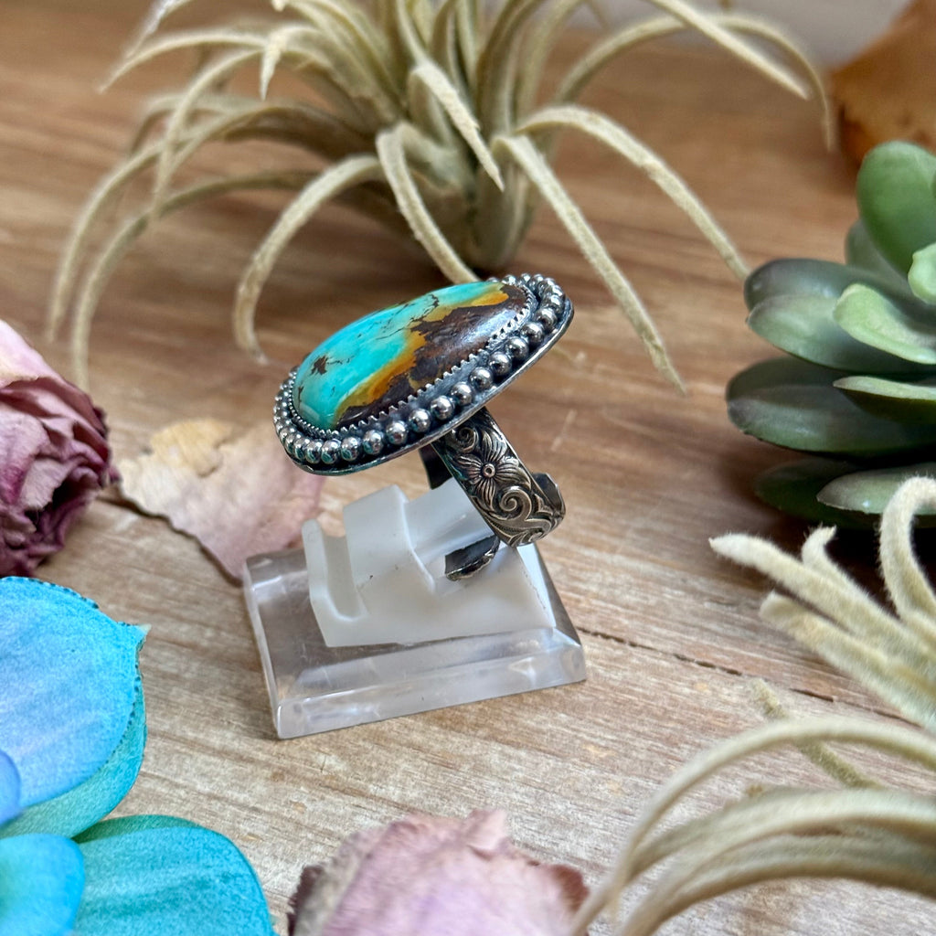 Blue Turquoise Statement Ring – Sterling Silver Adjustable Ring by MJ | The Bijoux FAB