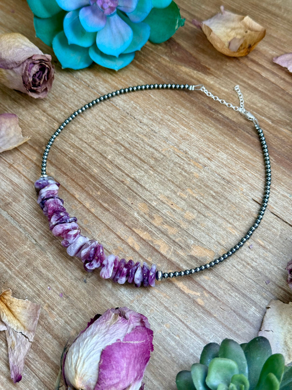 Purple Lepidolite & Sterling Pearl Choker – 14.5" | The Bijoux FAB