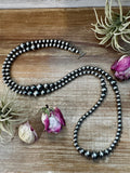 Long graduated sterling silver pearl necklace 46.5 inch with 8mm to 14mm beads, high shine Western statement jewelry piece