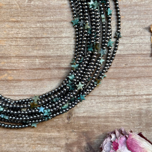 African Turquoise Star Necklace – Sterling Silver Pearls (15") | The Bijoux FAB