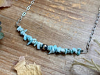 Larimar Chip Necklace Sterling Silver Pearls & Paperclip Chain - 16" | The Bijoux FAB