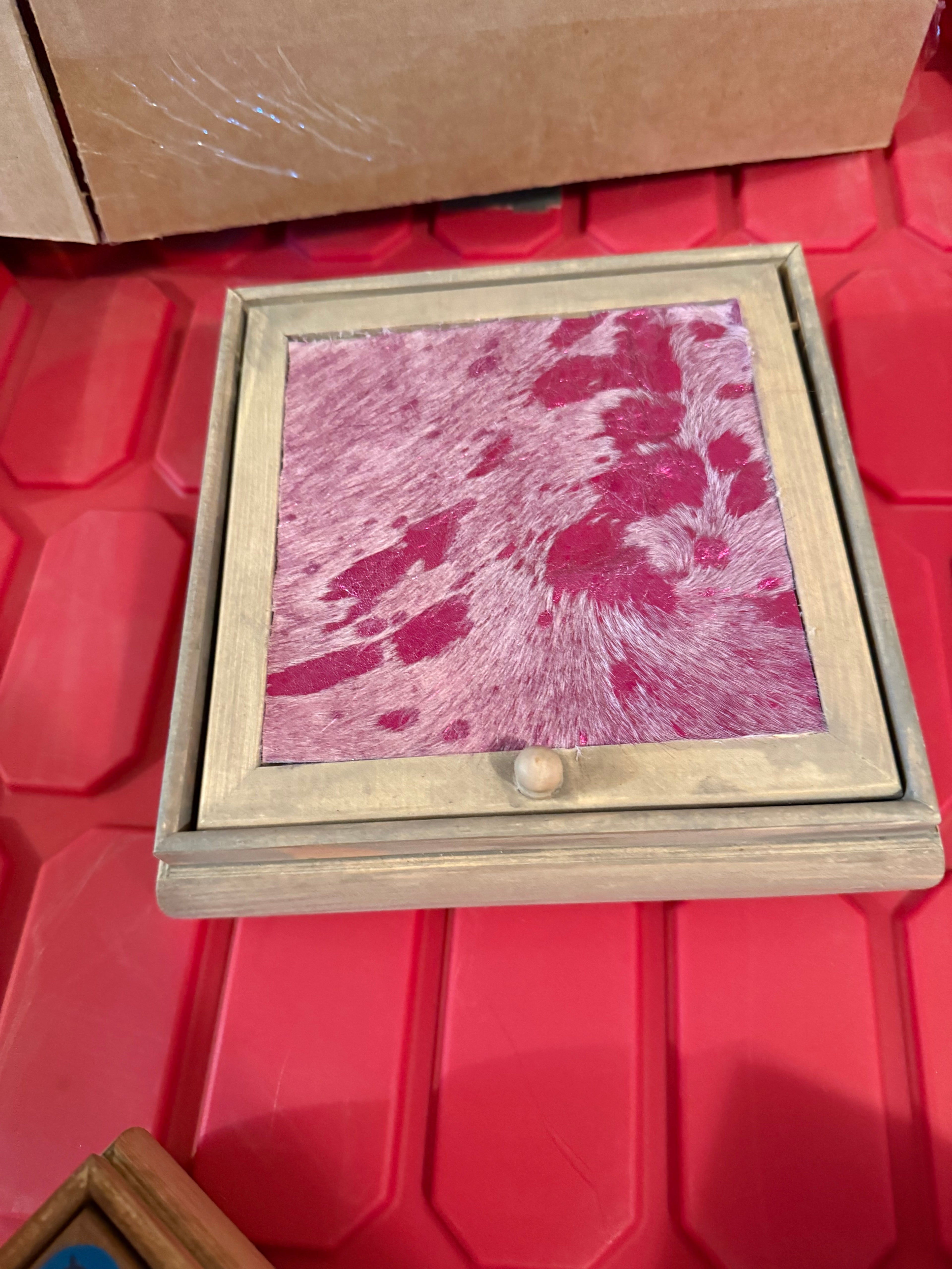 Punchy Red Mare Cowhide n leather 7.5”wooden jewelry box *Pink cowhide