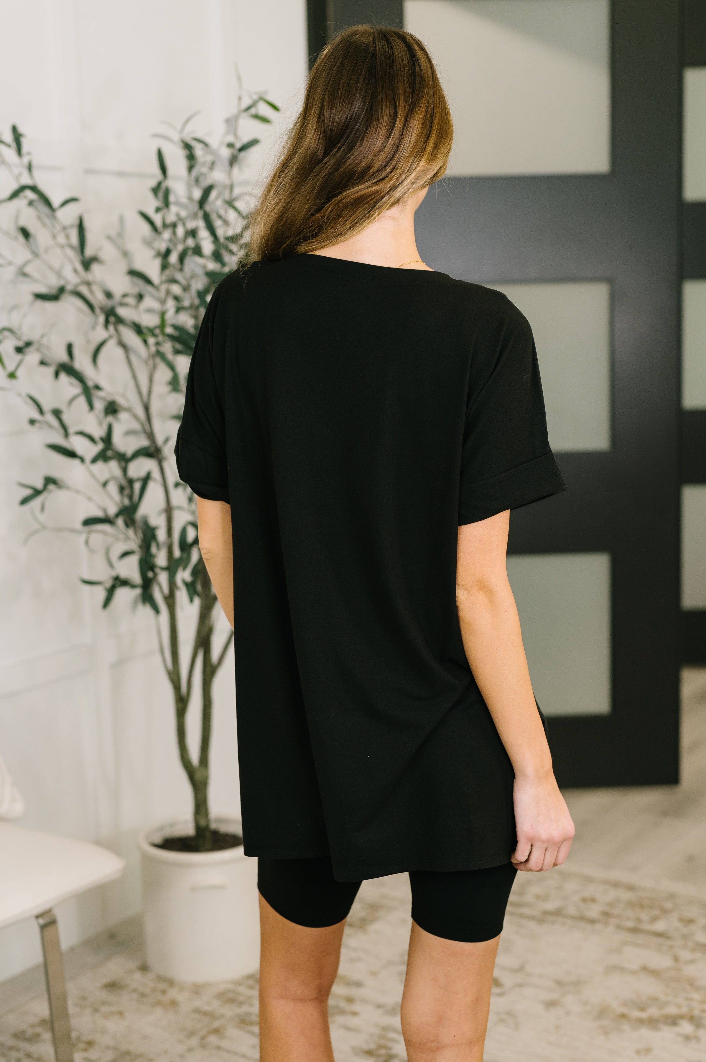 Buttery Soft V-Neck Bike Short Set – Black Lounge Set