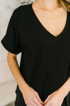 Buttery Soft V-Neck Bike Short Set – Black Lounge Set