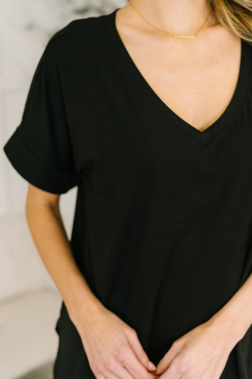 Buttery Soft V-Neck Bike Short Set – Black Lounge Set