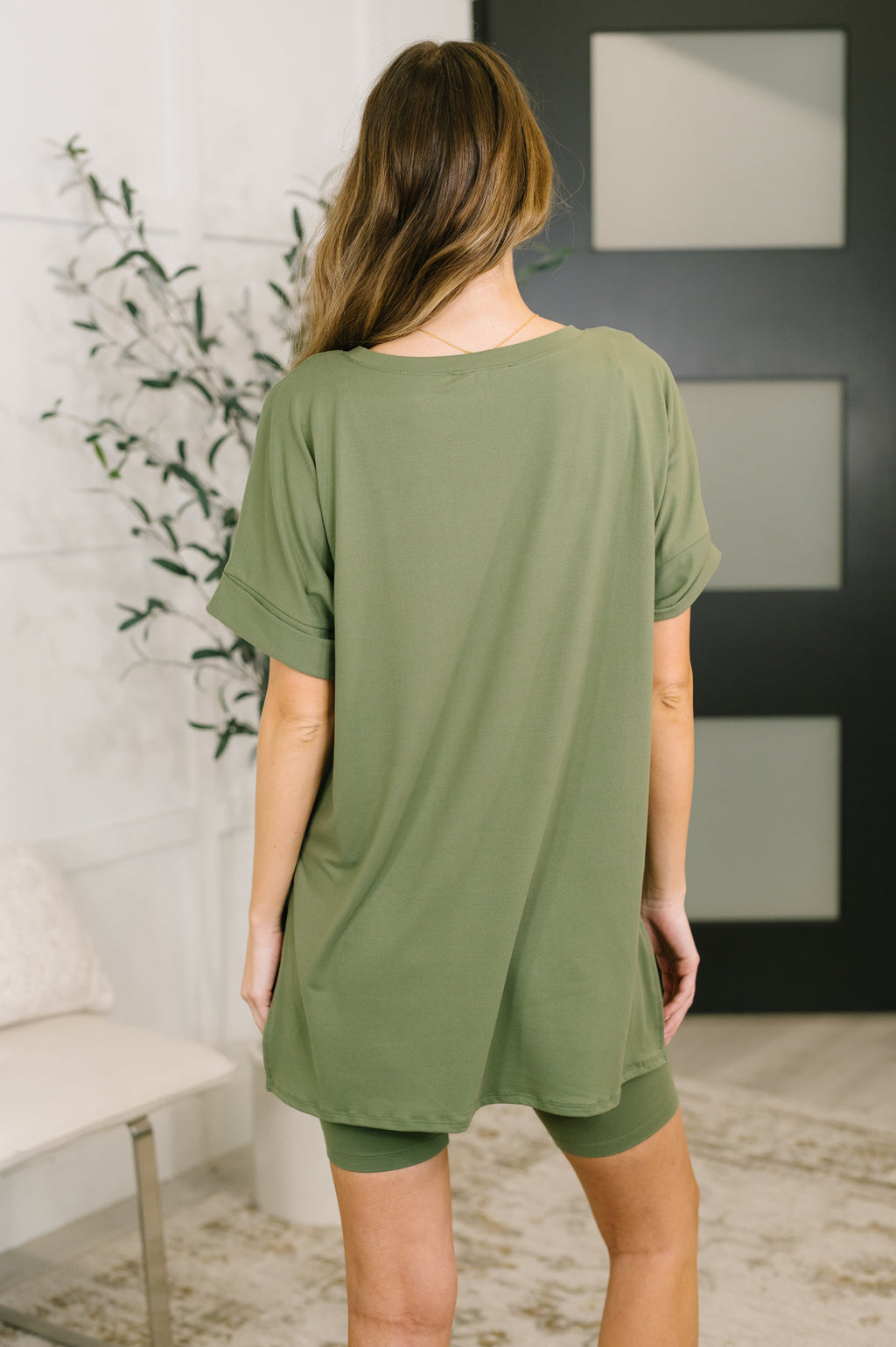 Buttery Soft V-Neck Bike Short Set – Light Olive Lounge Set