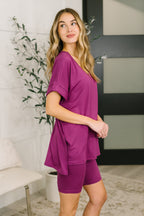 Buttery Soft V-Neck Bike Short Set – Light Plum Lounge Set